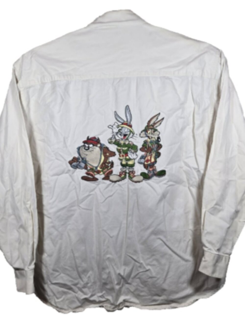 VTG 90s Acme Looney Tunes Safari Embroidered Button Up Shirt White XL Taz Bugs